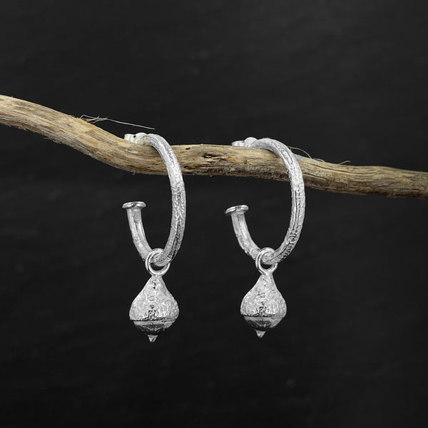 Mini Acorn Charm Hoops