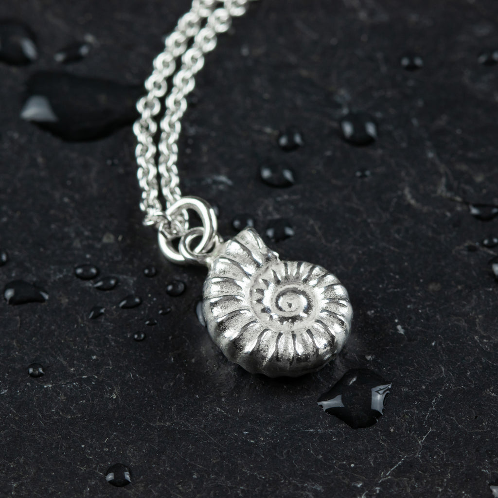 Silver ammonite necklace sale
